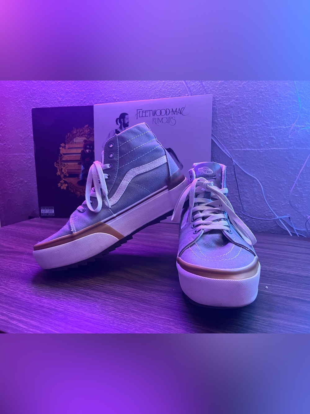 Vans Women's High-Top Canvas Sneakers in Light Blue and White